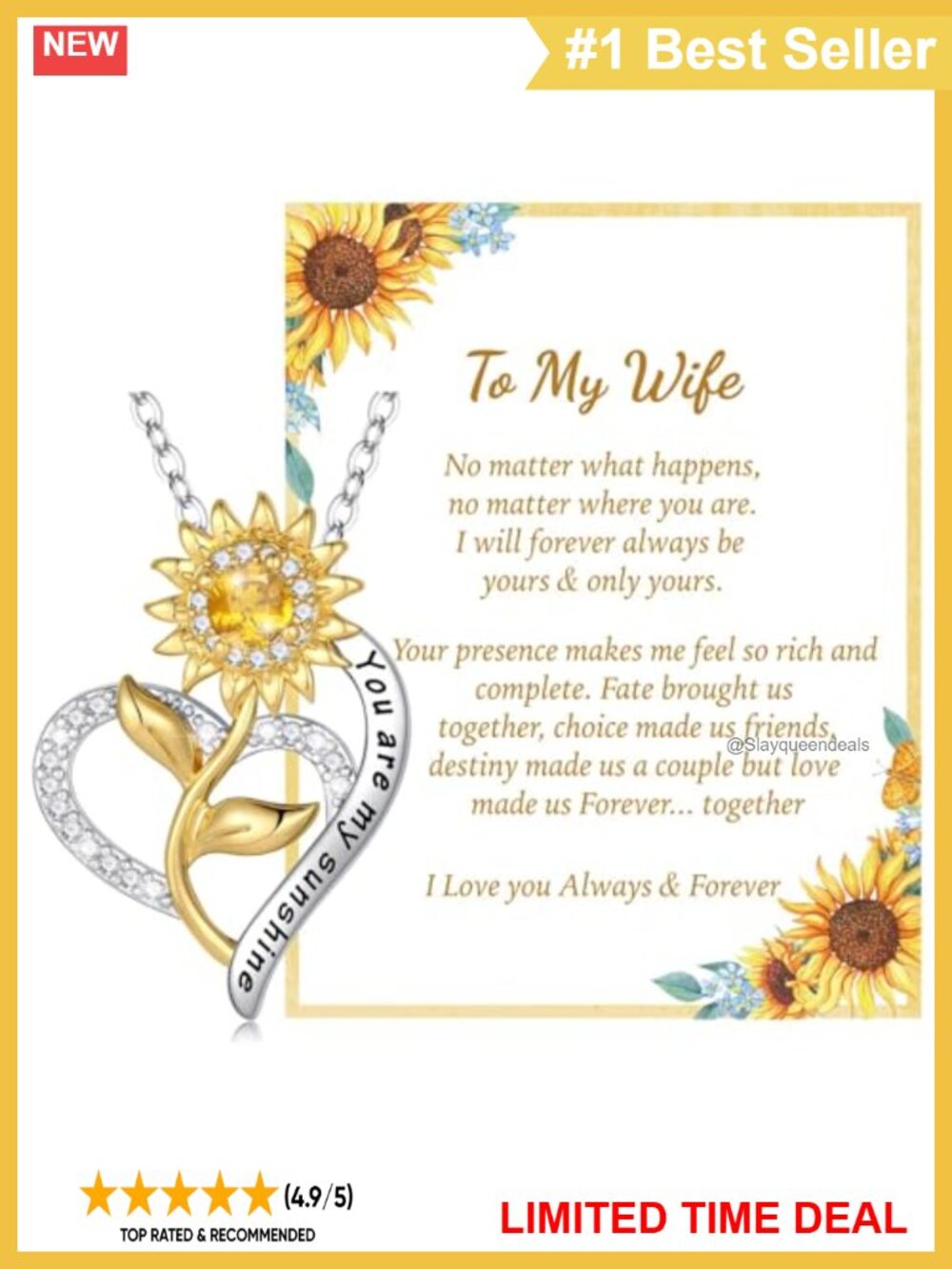 14K Gold Plated Sunflower Pendant Necklace You Are My Sunshine Gift